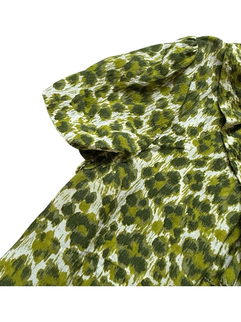 Kate Spade Silk Wool Leopard Print Ruffle Blouse Green Bow Top M Office Chic